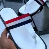 White Designer Stripe Slides