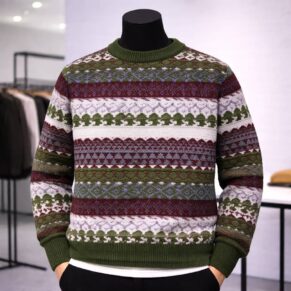 Alpine Mosaic Fair Isle Knit – Moss & Burgundy