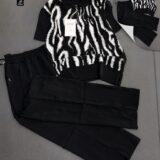 Monochrome Zebra-Wave Quarter-Zip Co-ord Set