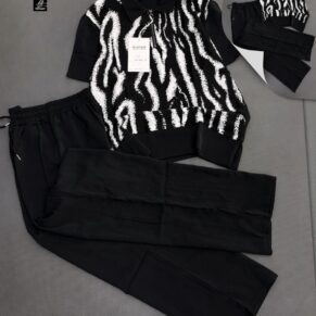 Monochrome Zebra-Wave Quarter-Zip Co-ord Set