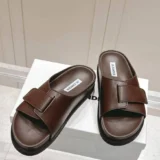 Jil Sander Leather Slides (Brown)