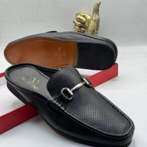 Valentino Black Perforated Leather Mule Half Loafers
