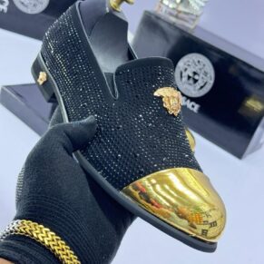 The Versace Medusa Crystal-Embellished Gold-Toe Loafer
