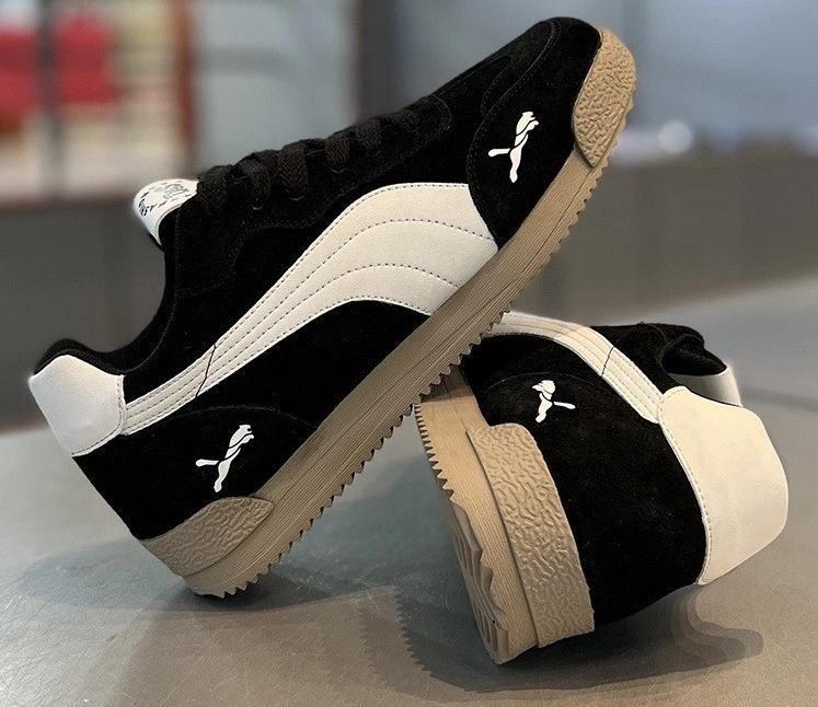 The Puma Suede Stealth Low-Top Sneakers in Black & Tan - Image 2