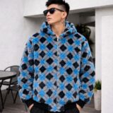 Abstract Diamond Pattern Fleece Hoodie