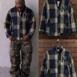 Premium Check Bouclé Bomber Jacket – Navy/Cream