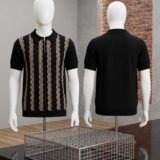 Sleek & Contemporary): Horizon Verticle Wave Knit Zipper Polo