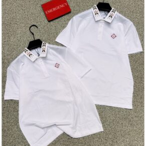 Olive Vine Embroidered Collar White Polo Shirt