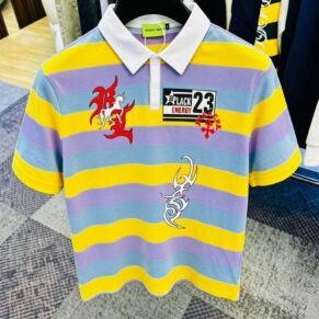 Chroma-Pulse Pastel Striped Graphic Polo