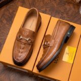 Tan Crocodile Pattern Horsebit Loafers