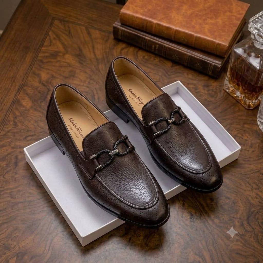 Salvatore Ferragamo Style Perforated Leather Bit Loafers – Espresso Brown
