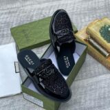 Interlocking G Monogram Patent Leather Mules (Black)
