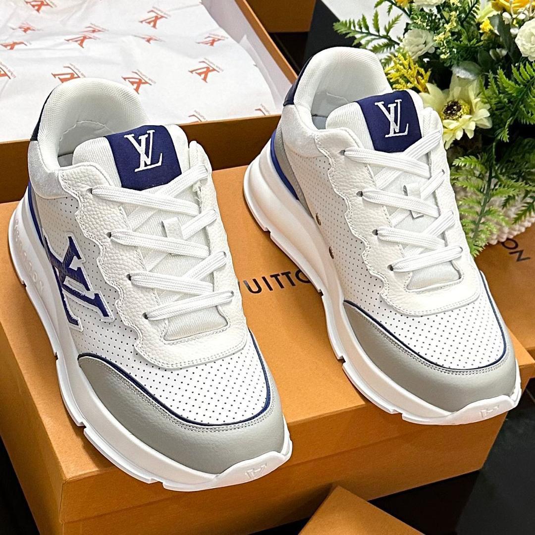 Run Away Perforated Leather Sneakers – White / Grey / Royal Blue