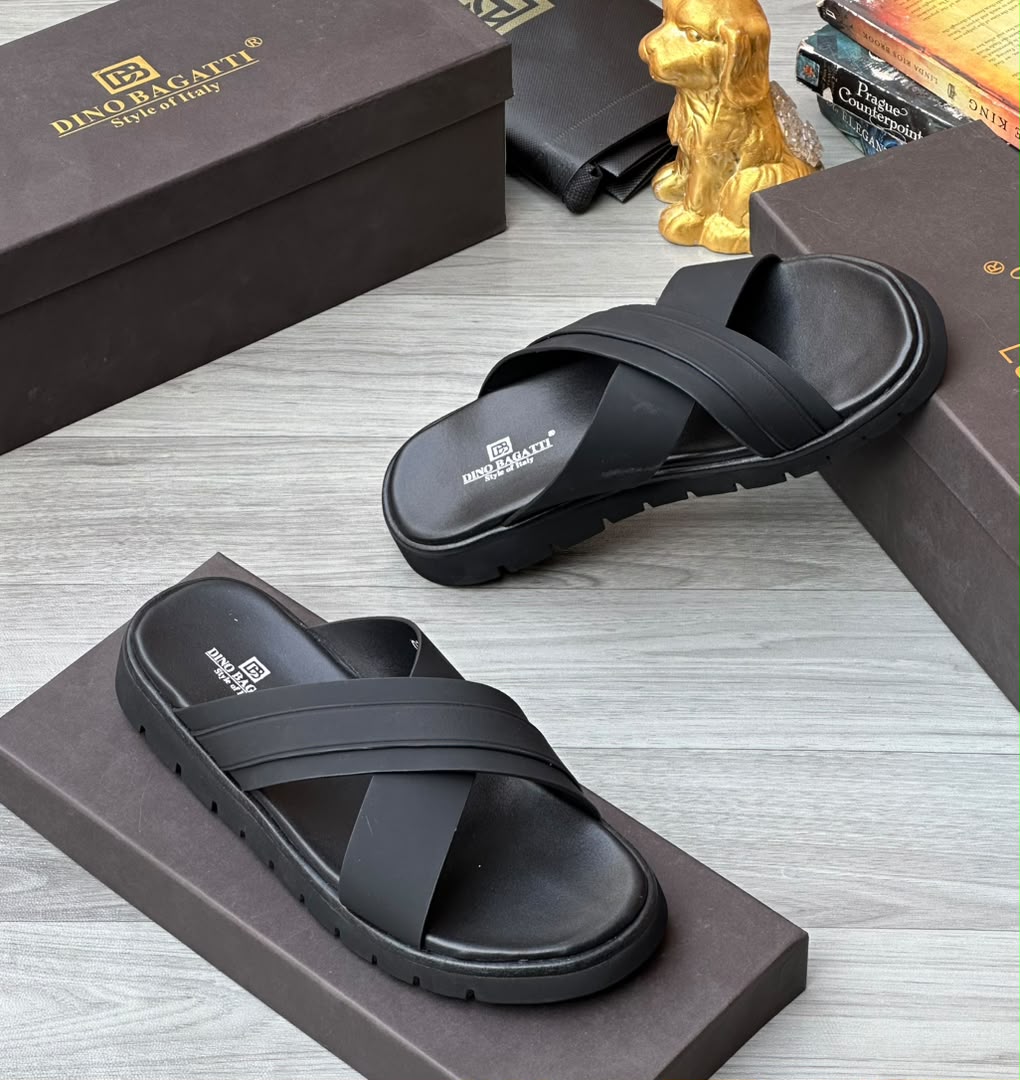 Men’s Classic Double-Strap Slide Sandals – Black