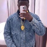 Acid-Wash Denim Bomber Jacket with High Collar – Vintage Blue